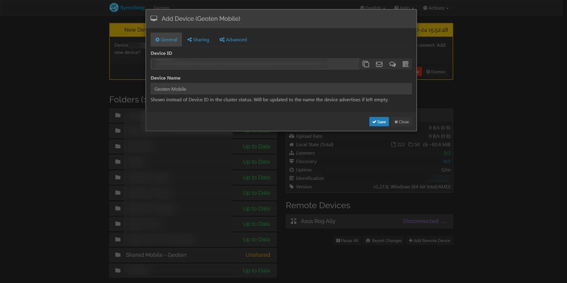 Syncthing Add Device